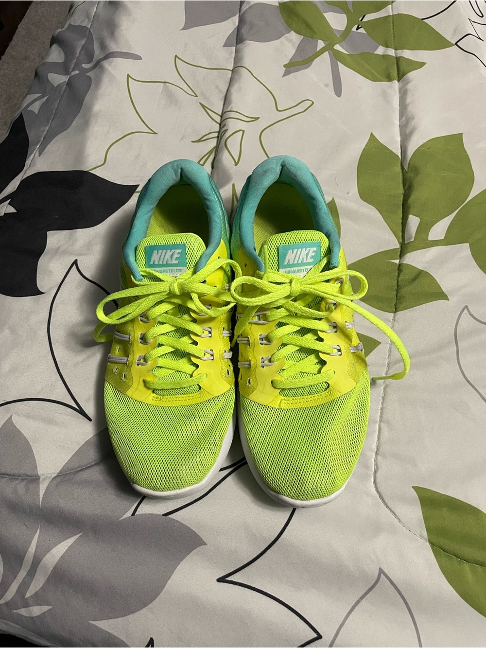 Nike Neon Lime Green and Aqua Running Sneakers Size 7
